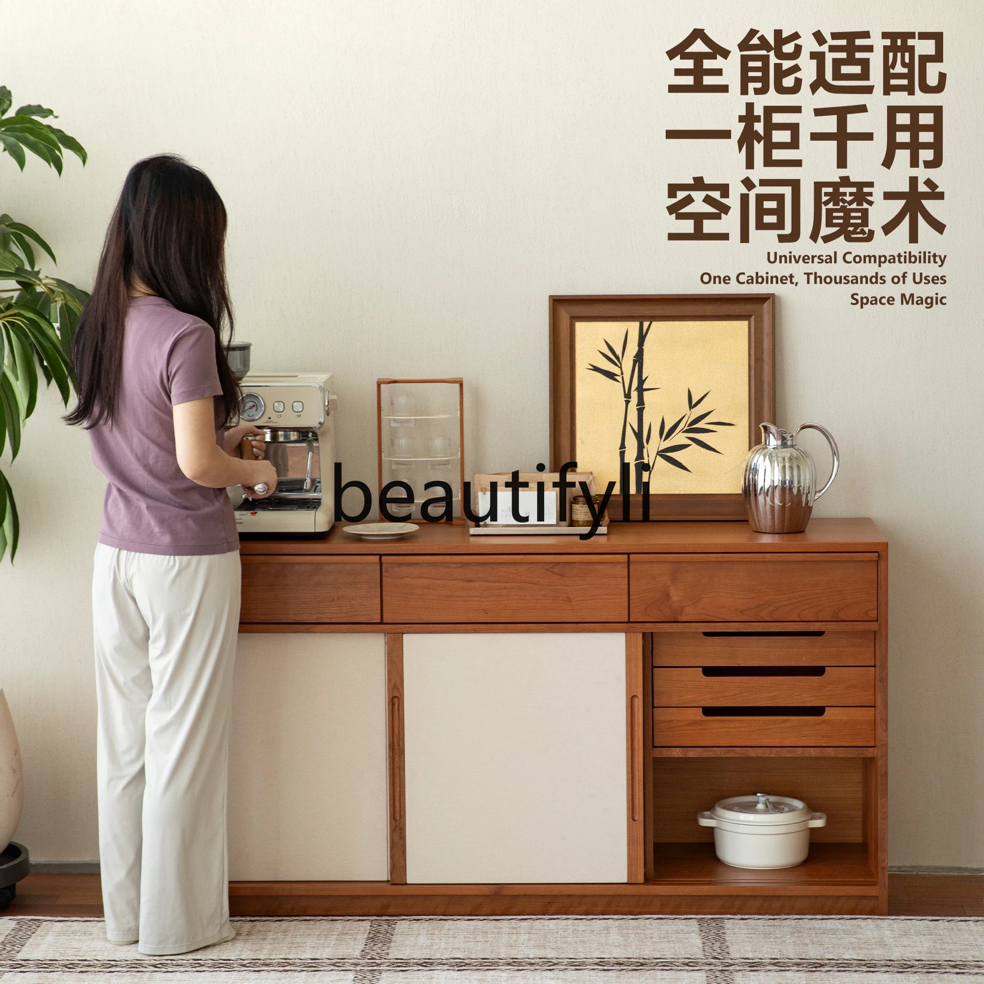 

A139 sliding door chest solid wood bedroom living room wall storage bedside storage medieval dining cabinet