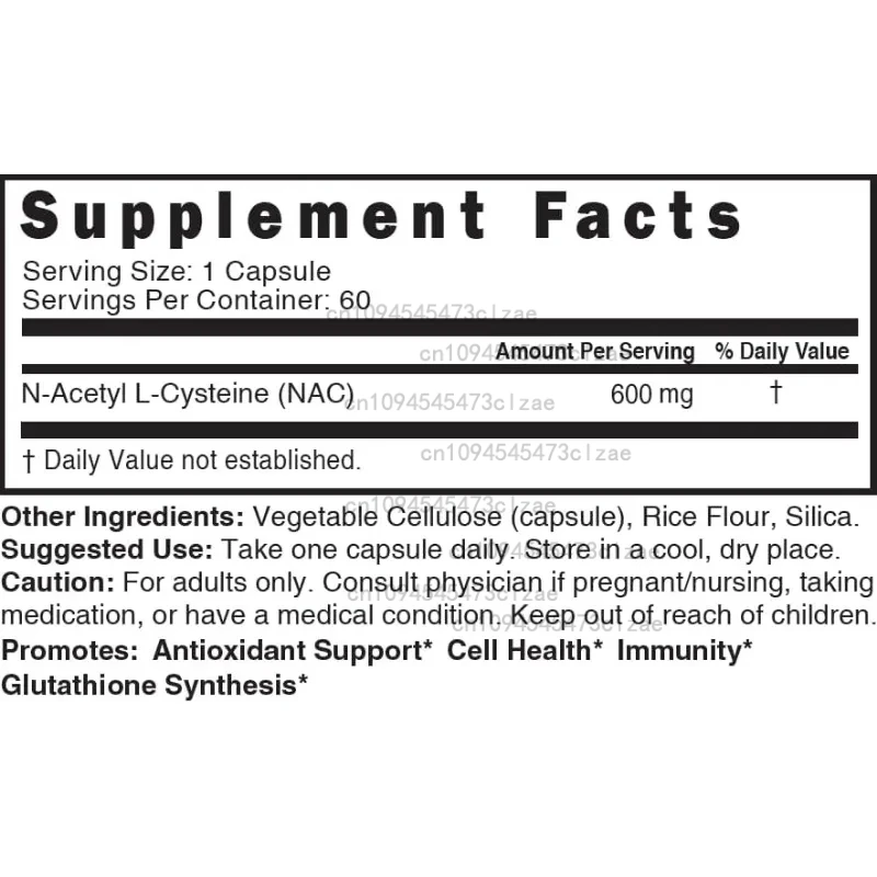 مكمل NAC N-acetylcysteine - مكمل مضاد للشيخوخة ومضاد للأكسدة، دعم الكبد والرئة، يعزز الجلوتاثيون