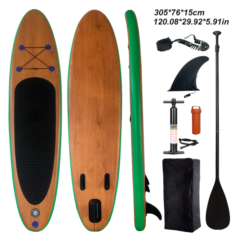 Inflatable Stand-Up Paddle Board, Green Leisure Paddle Board, Size 305cm , Includes Full Set of Accessories, Hand Pump, Paddle, Backpack