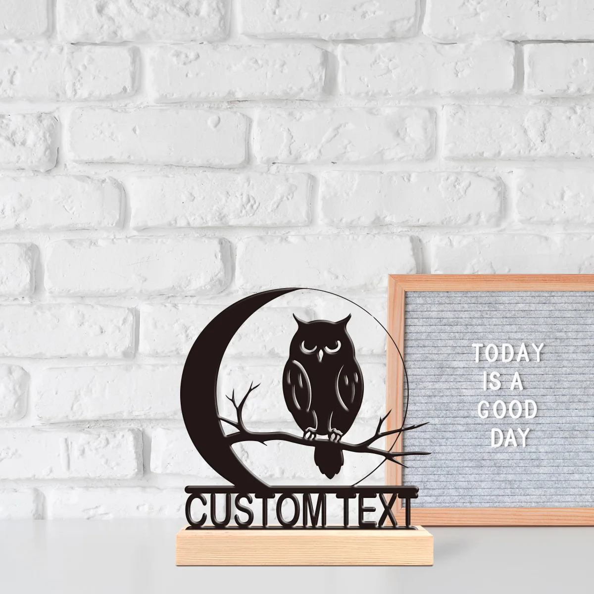 1pc Desktop Metal Ornaments Customizable Name With Wooden Base Decorative Gifts, Metal Statue Ornaments