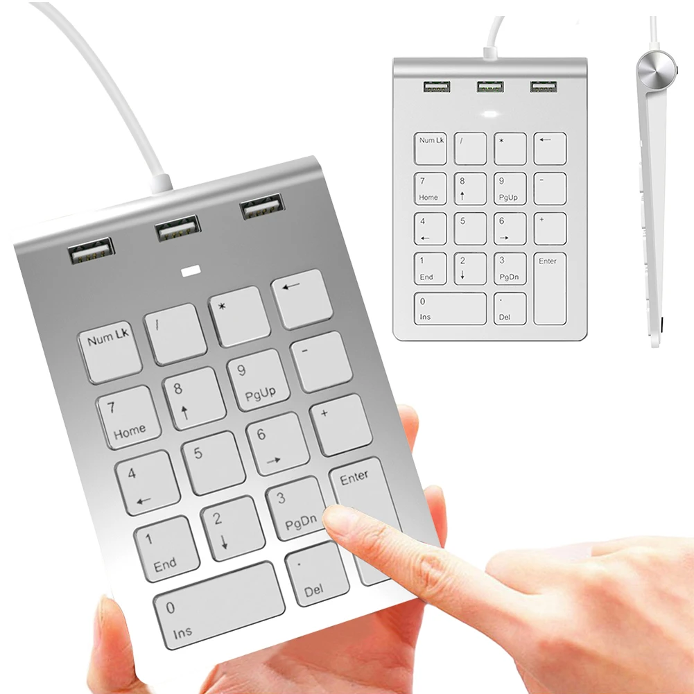 

USB & Type C Wired Numpad Wi/ 3 USB 2.0 Port Hub 18 Keys Accounting Number Pad External Keypad for Laptop Computer Desk PC