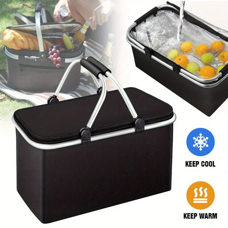 

Insulated Cooler Bag, Portable Ice Drink/Food Cooling Box with Handles, Leakproof Thermal Lunch Bag for Picnic, Camping, Black