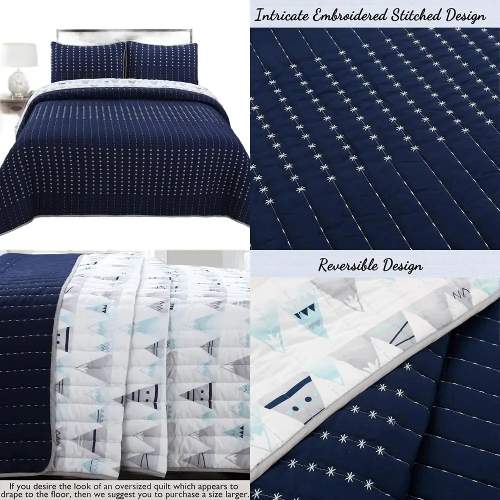 

Зимний комплект постельного белья из полиэстера с рисунком горных пиков, двусторонний, покрывало, накидка (размер Queen, 3 предмета)