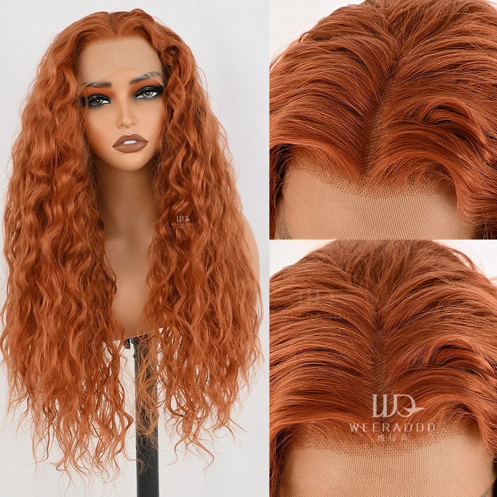 28 Inch Water Wave Copper Red Lace Front Wig, Cosplay