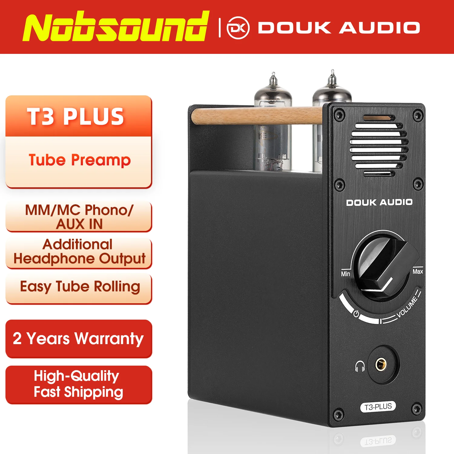 

Nobsound T3 Plus Mini Vacuum Tube Preamp MM / MC Phono Stage for Turntables Pre-Amplifier Desktop Headphone Amp