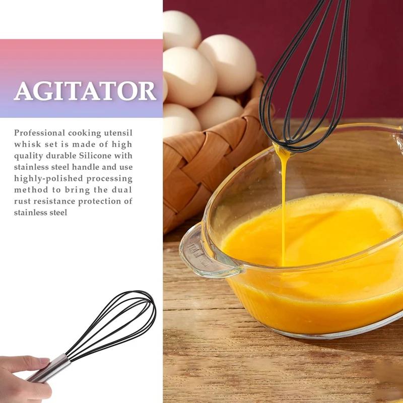 Silicone Kitchen Whisk,10 Inch Silicone Whisk Egg Beater, Very Sturdy Kitchen Wire Balloon 600ºF Heat Resistant