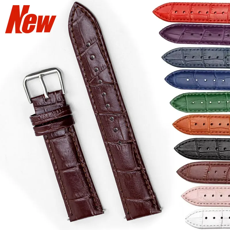 Genuine Leather Watchbands 12/14/16/18/20/22/24 mm Watch Band Strap Steel Pin buckle High Quality Wrist Belt Bracelet  Correa