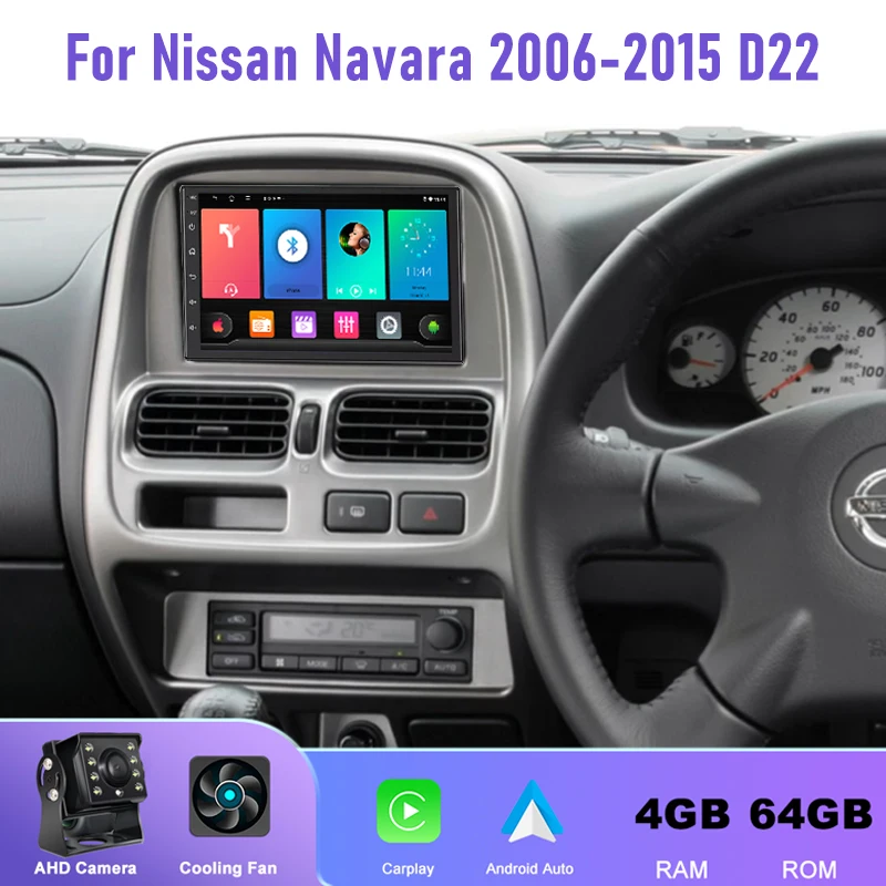 راديو سيارة 7 بوصة 4 + 64 جيجابايت لنيسان نافارا 2006-2015 D22 أندرويد 15 دعم تلقائي خريطة أبل كاربلاي اللاسلكية