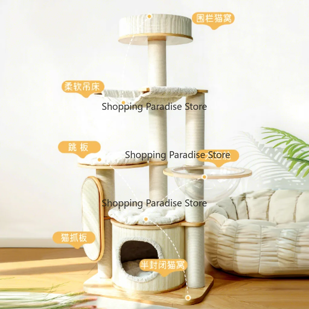 Solid Wood Cat Climbing Tree Compact Nest Shelf Space Capsule for Small Apartments Non-Land Occupying Cat Tree for Kittens And S