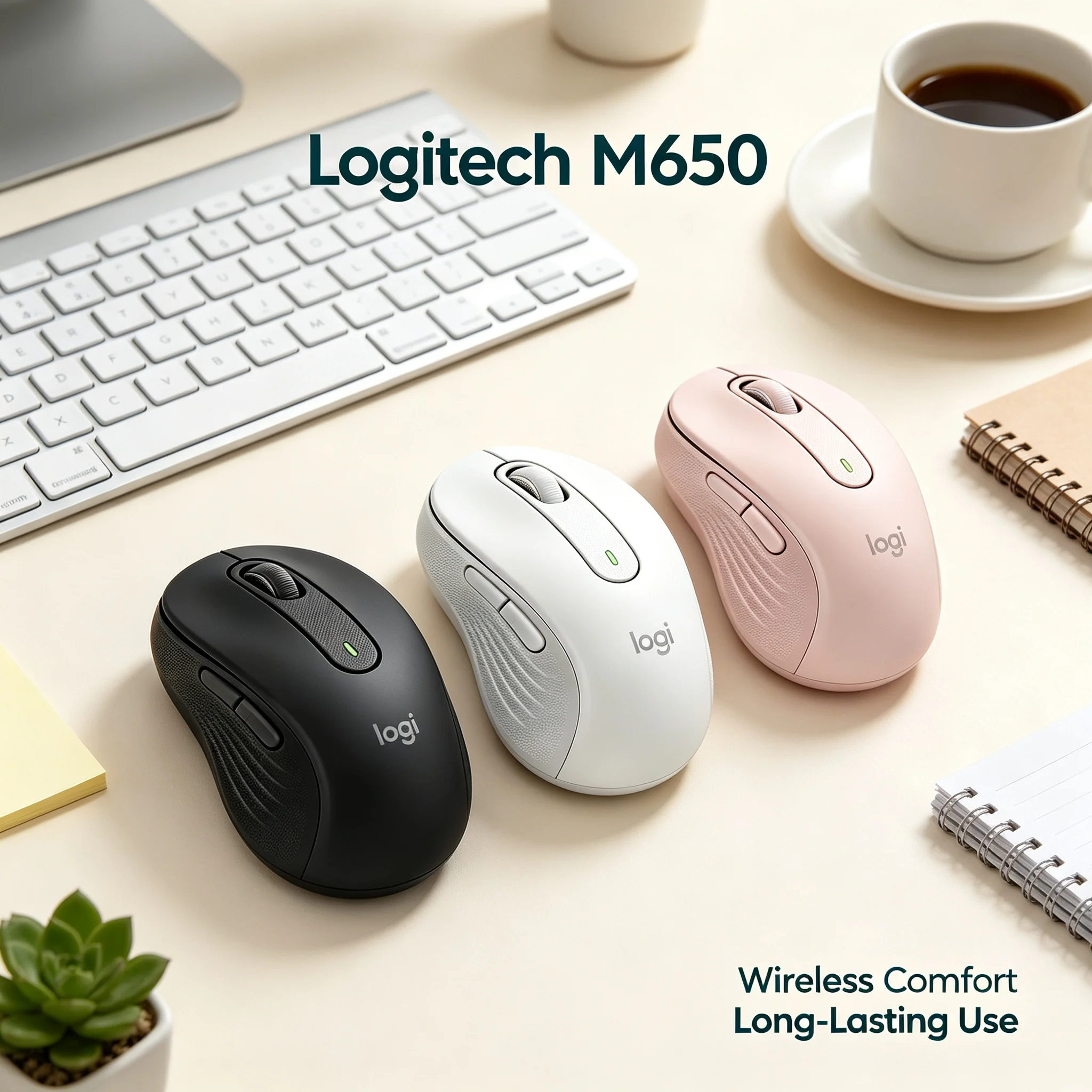 Logitech M650 Wireless Office Silent Mouse Contoured Comfort Shape 2-Year Battery Multi-Device Pairing Desktop Computer Accessor