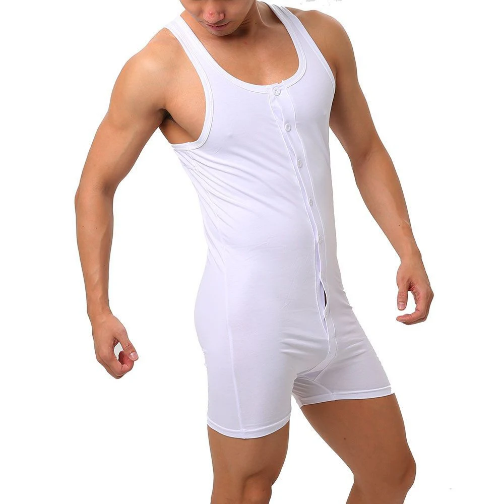 NOVEDAD DE VERANO 20225, mono abotonado de Color sólido para hombre, moda Sexy, tendencia informal, ajustado, Simple, transpirable, deportes para el hogar, de una pieza para hombre