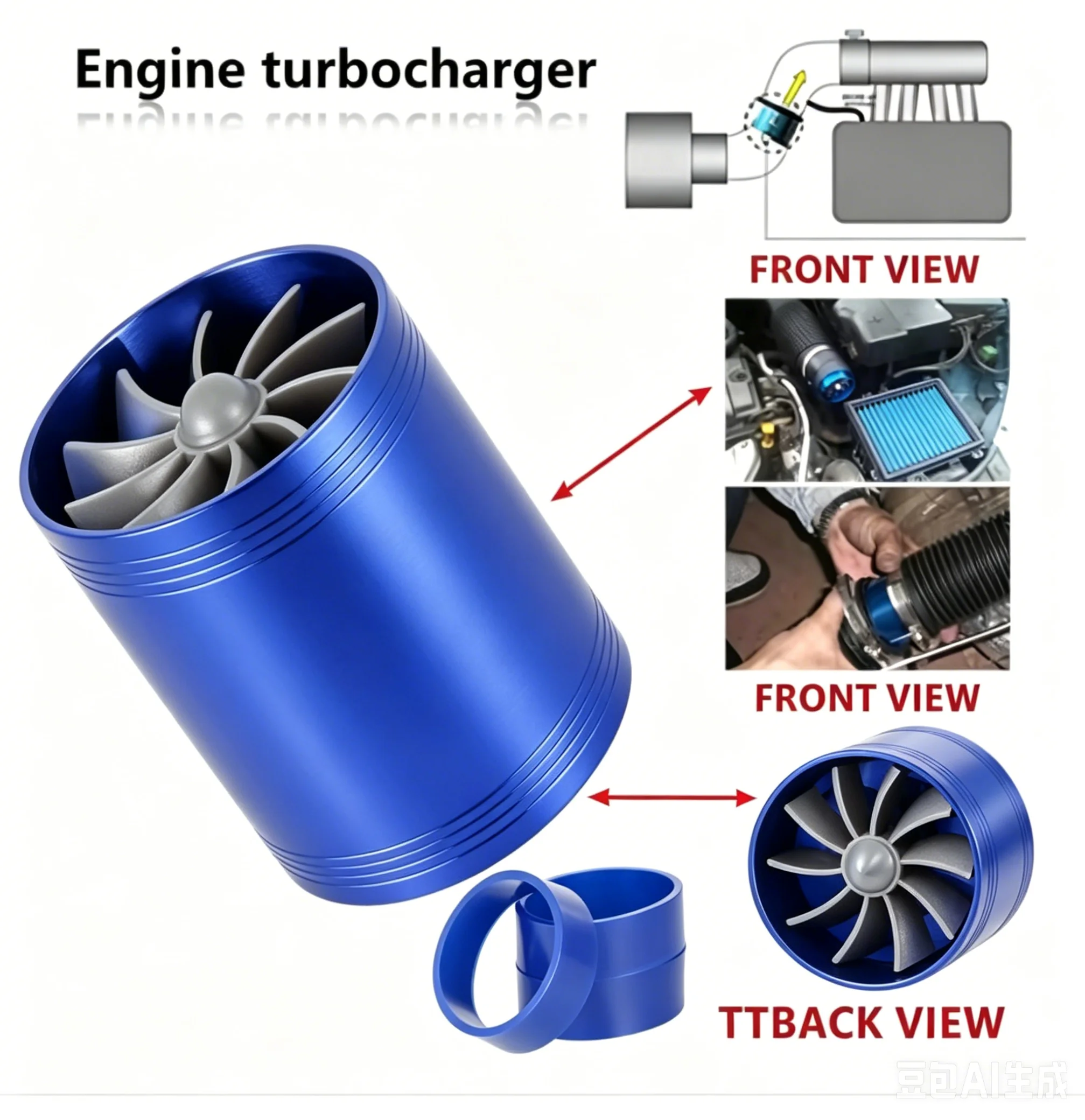 Car Air Intake Turbonator Dual Fan Supercharger Power Turbo Fuel Gas Saver Ventilator Universal Modification Kit