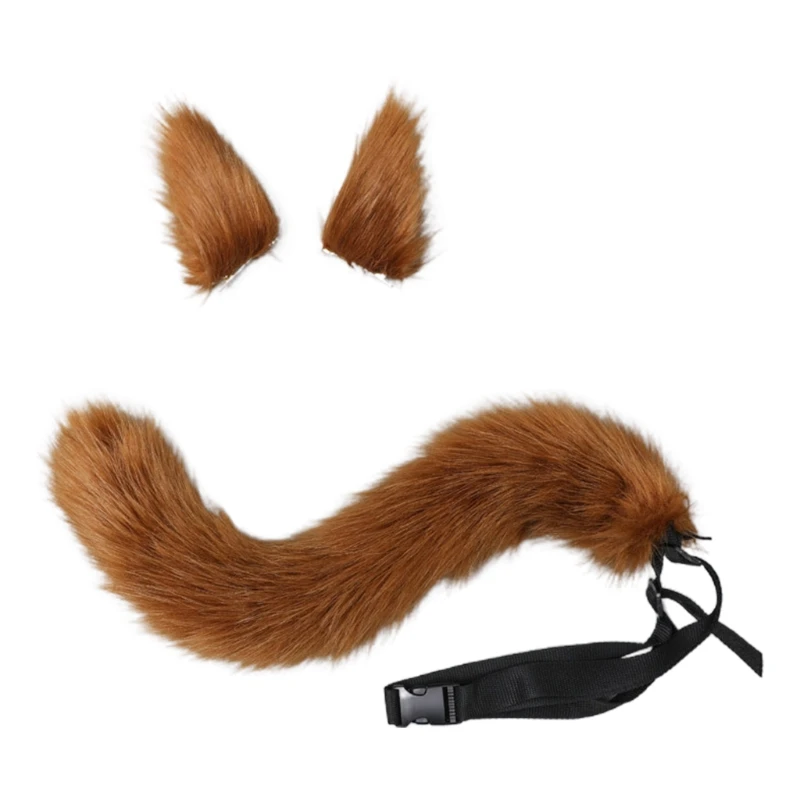 3 Pieces Animal Roleplay Furry Set Puppy Ears Headwear Long Fur Wolf Tail New Dropship