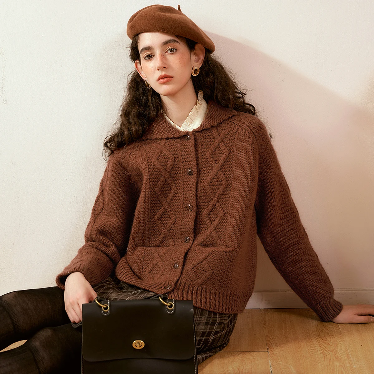 OLrain Cable Knit Cardigan for Woman 2025 Autumn New in Casual Turn-down Collar Sweaters Solid Soft Ladies Clothes E56QM93989