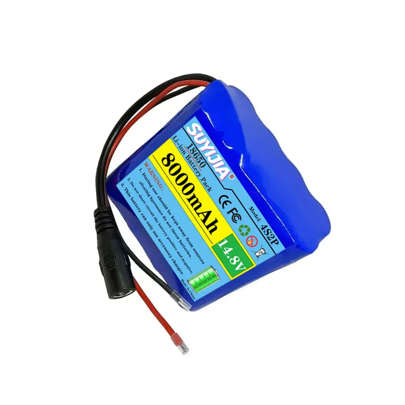 Nouveau14.8V/14.4V 8AH18650 batterie au Lithium4S2P8000mAh intégré10A BMSpour haut-parleursBluetooth et lumièresde pêche de nuit