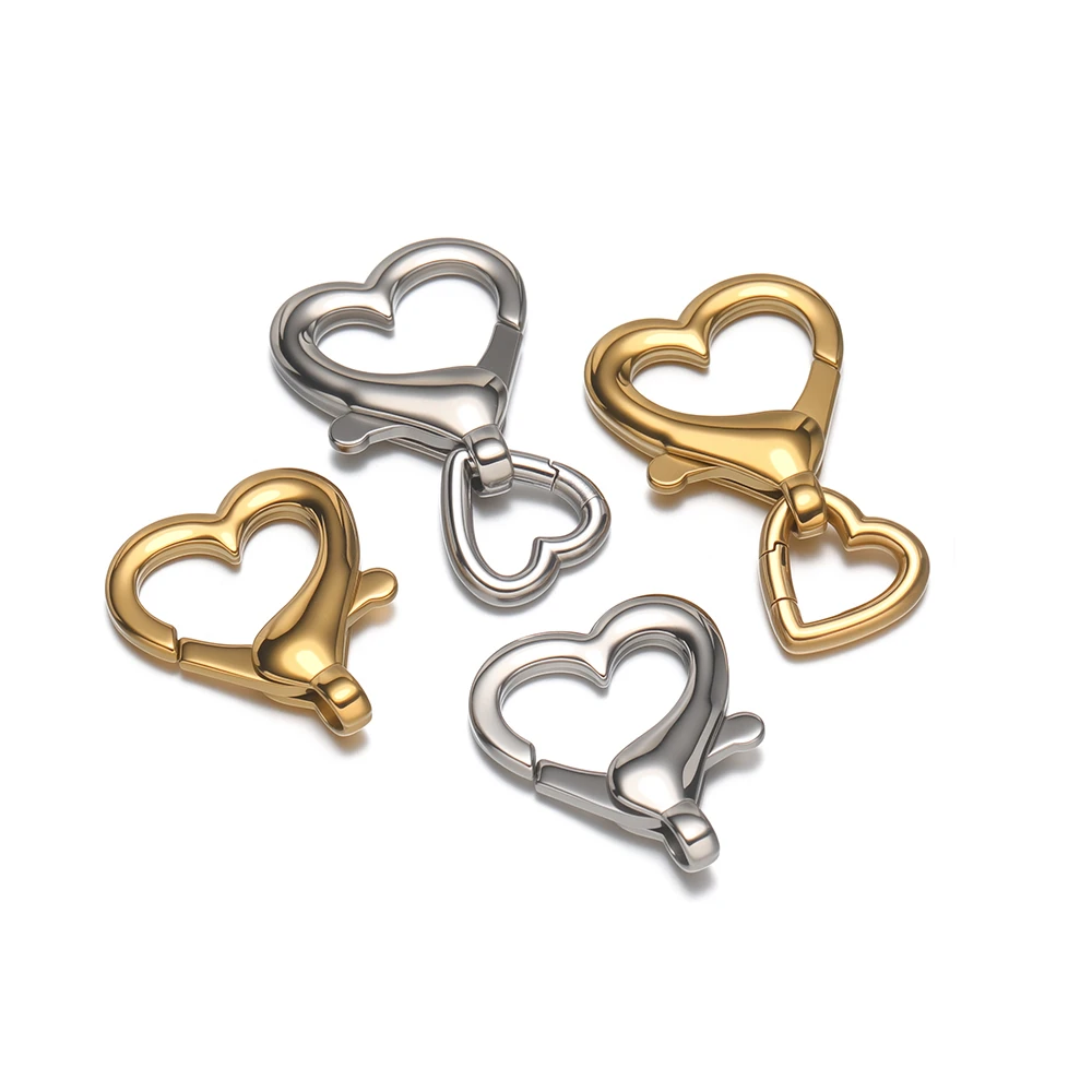 2Pcs PVD Gold Stainless Steel Heart Lobster Clasps Hooks Keychain Connector for DIY Jewelry Making Necklace Bracelet Accessories view 4