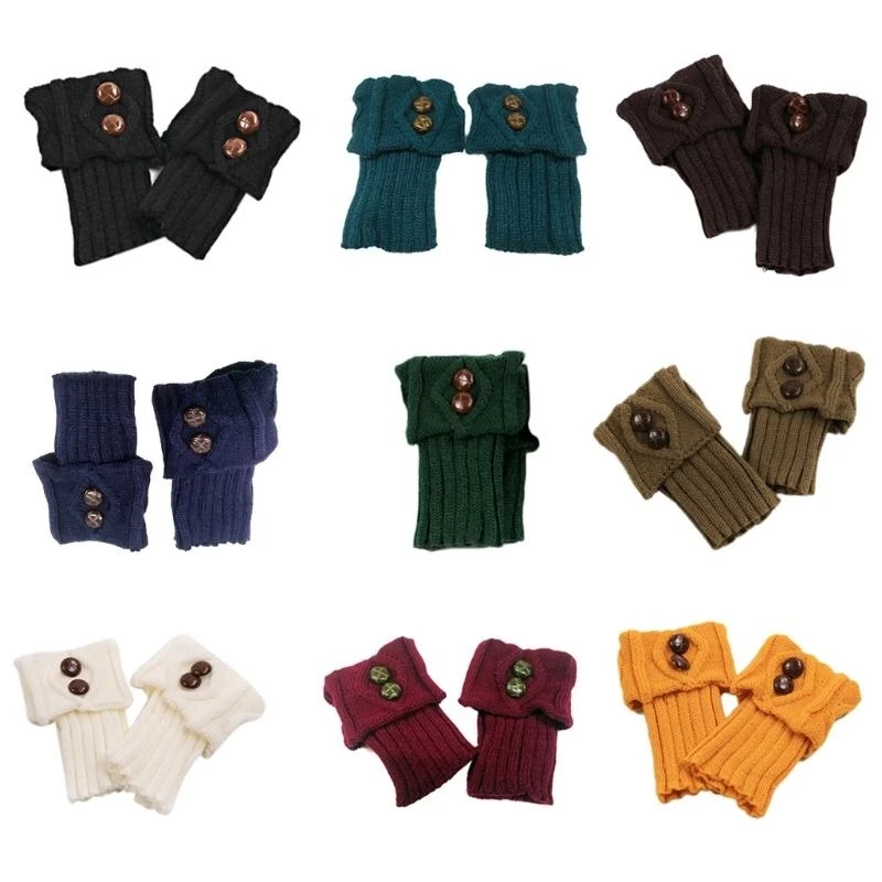 

Short Women Crochet Boot Cuffs Socks Gaiters Winter Button Cable Knitted Solid Color Elastic Leg Warmers Gifts 15UB