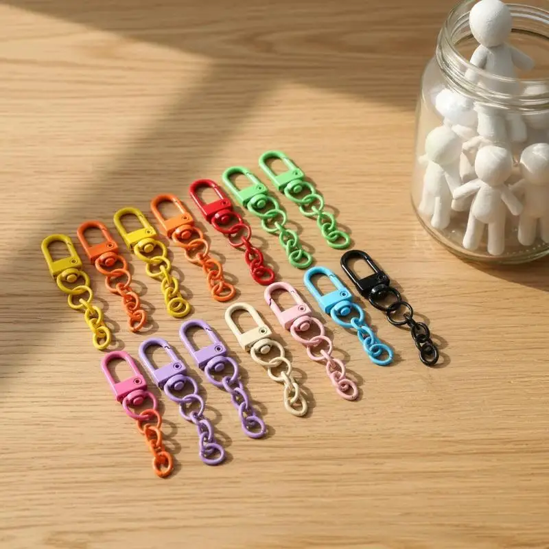 10pcs Lobster Clasp Spring Buckle With Chains Colored Keychains For DIY Jewelry Making Key Ring Hooks Bags Buckle