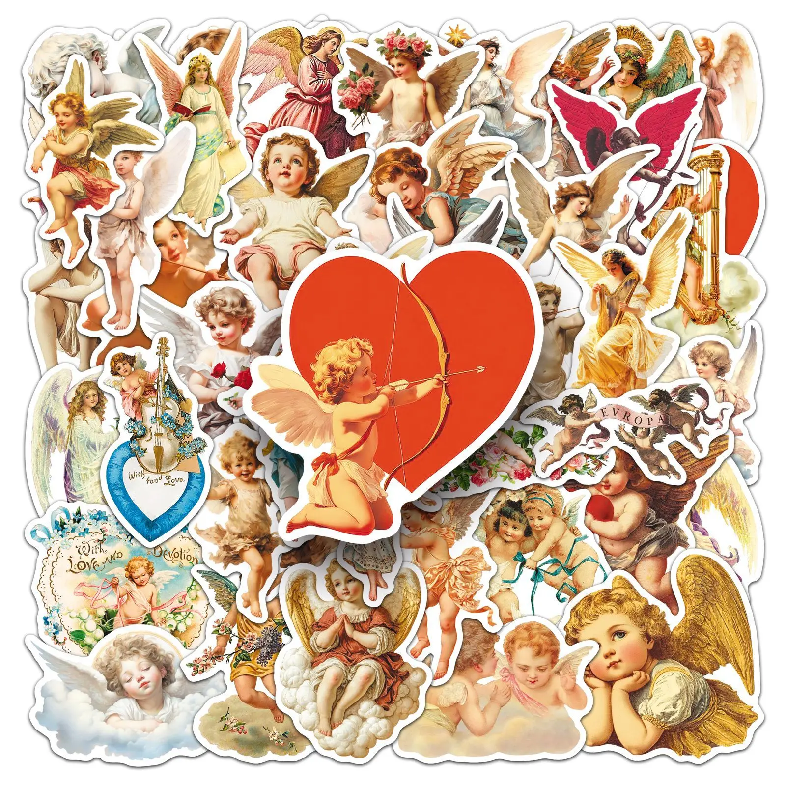 

50Pcs Retro Cupid Angel Stickers Decals For Laptop Scrapbook Luggage Guitar Helmet DIY Graffiti Aesthetic Stickers