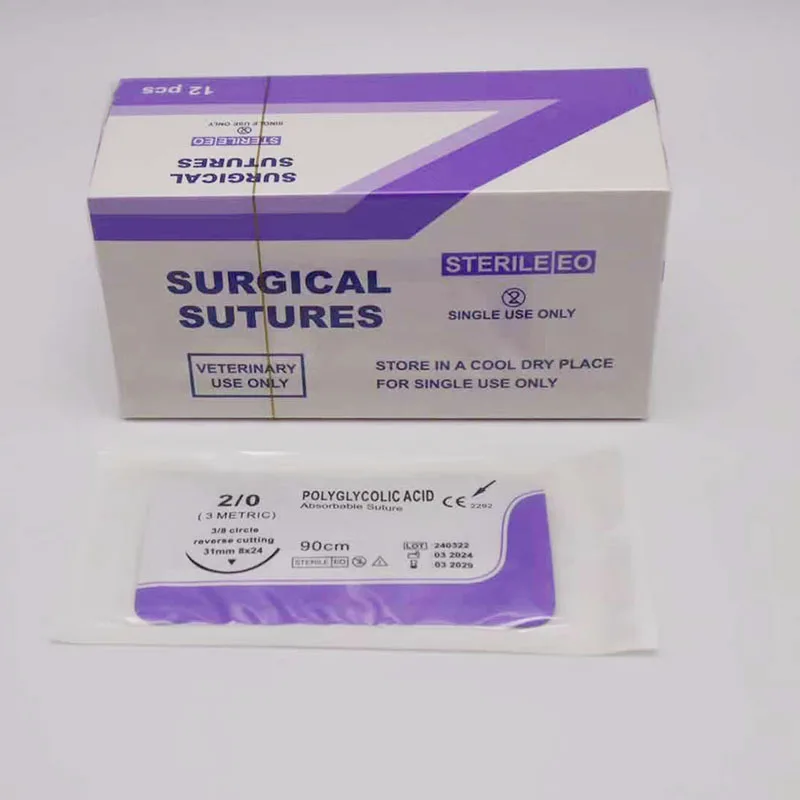 Veterinary PGA Absorbable Suture with Needle 90cm Pet Surgical Suture Supplies No Removal Surgical Supplies