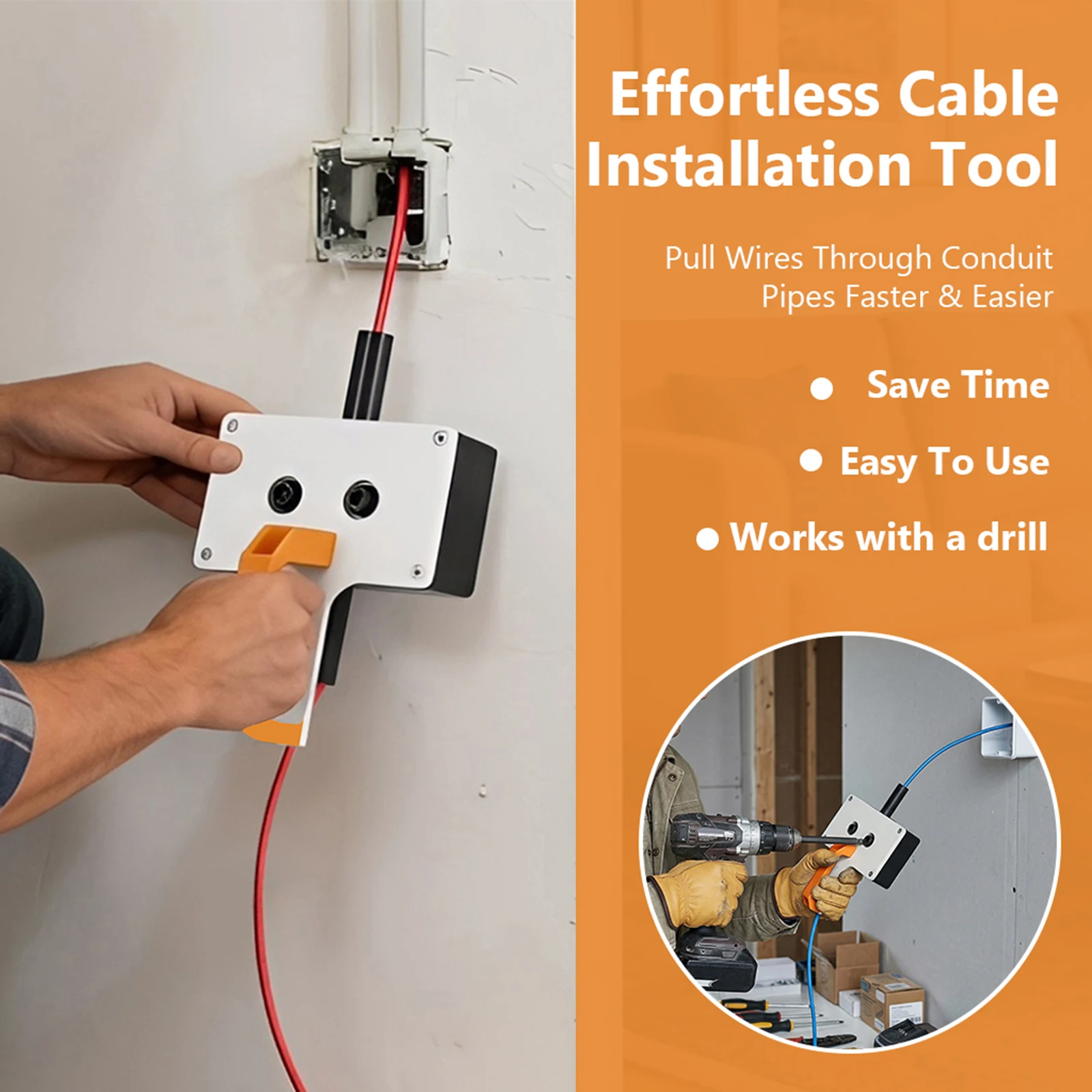 Wire Puller Cable Pulling Tools for Conduit Wiring 0.3inch Max Cables Threading Machine for Electrician Pipe Narrow Spaces Wall