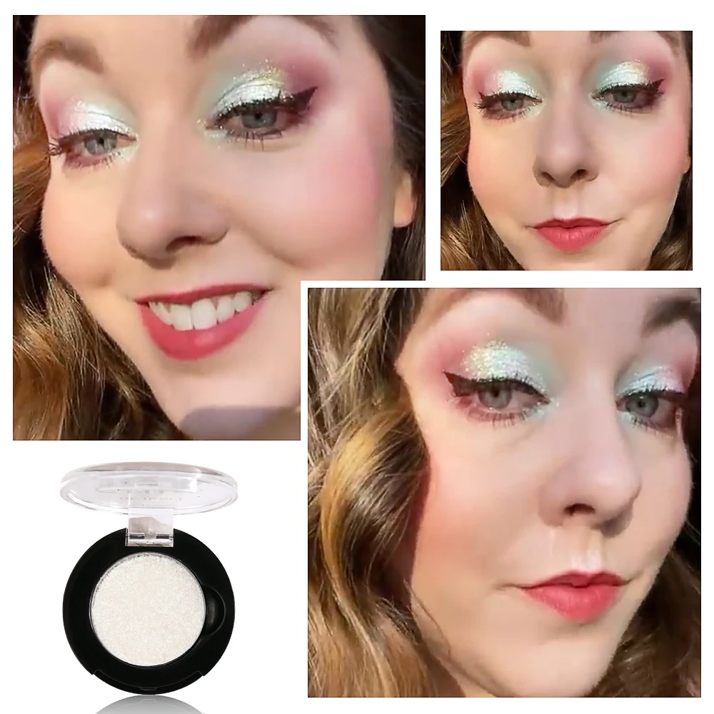 White Shimmer Eyeshadow Palette Chameleon Holographic, Multichrome Bright Eye Shadow,Duochrome Iridescent Metallic Eye Makeup