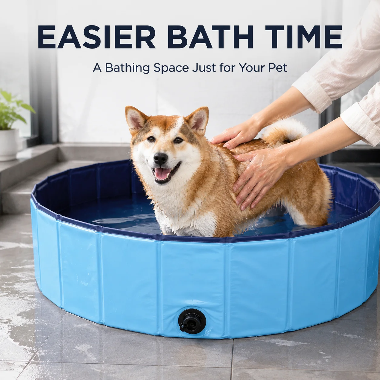 Foldable Dog Bath Tub 80x20cm Portable Pet Bathing Pool with Drain Valve No Inflation for Small Medium Dogs Indoor Outdoor