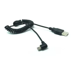 90 Degree Left Right Angle Elbow Spring Coiled USB 2.0 Male to Mini USB Data Sync Fast Charger Cable for GPS MP3 Tachograph