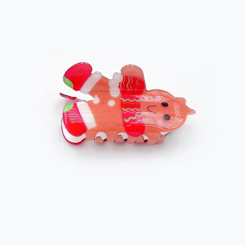 Muweordy New Gingerbread Human Hair Claw Cute Santa Claus Crab Hair Clip Christmas Series Shark Clip Hair Accessories for Women