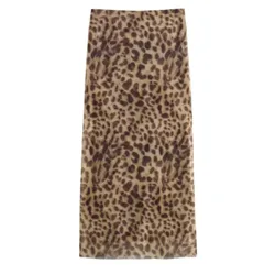 Women Leopard Tulle Midi Skirt Summer Fashion High Waist Elasticated Waistband Long Skirts Streetwear