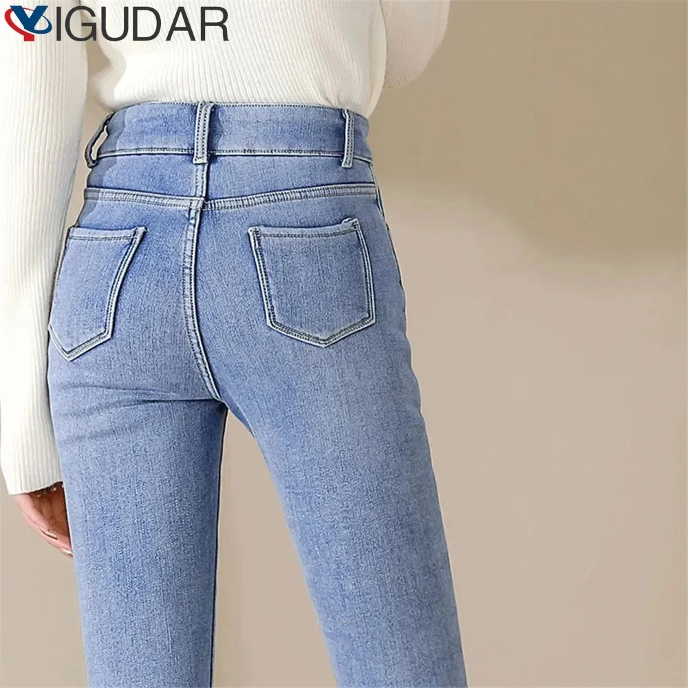 2024 Winter Warm Women's Winter Jeans High Waist Skinny Pants Fleece Velvet Elastic Jeggings Casual Straight Jean Woman