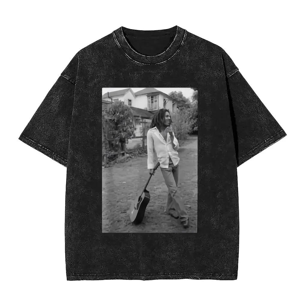 بوب مارلي وان لوف جرافيك تي شيرت موسيقى الريغي الرجال النساء الملابس خمر غسلها تي شيرت القطن عادية كم قصير تي شيرت #6