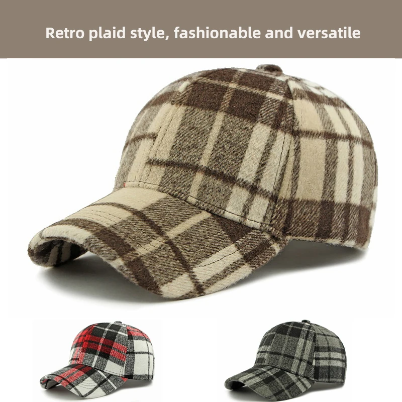 Fashionable and Classic Hard-top Official-website Baseball Cap for Men and Women, Autumn Winter Check Pattern Duck Tongue Cap