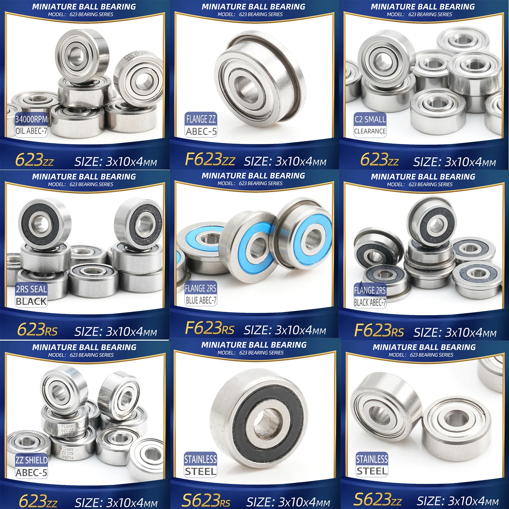 FUSHI 623 ZZ подшипник 3x10x4 мм 10 шт. 623ZZ RS 2RS фланцевые подшипники наконечника для прочных промышленных двигателей высокая скорость