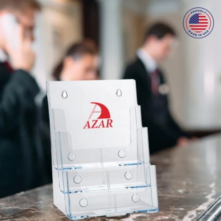 252376, Four Pocket Letter Brochure File Holder for Flyer, Office Supplies, Paper Document or Magazines, Clear Organizer for Wa