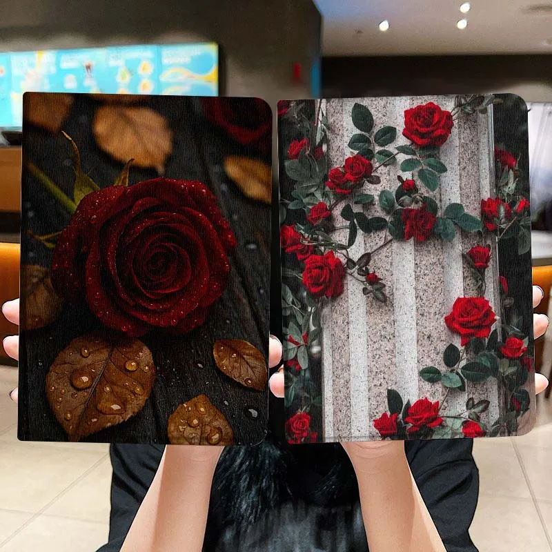 

Red Rose With Dewdrops Gift Tablet Case For Lenovo Xiaoxin Legion Pad Tab Pro GT Y700 Gen4 2 11 P11 M10 K10 3rd Plus Gen