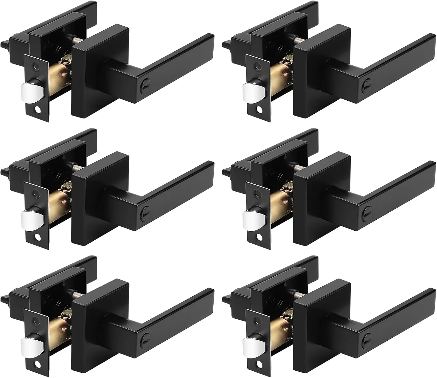 6 Pack Square Privacy Door Levers Black Privacy Door Handles Lock Handleset Keyless Lockset Door Knobs Interior Handles