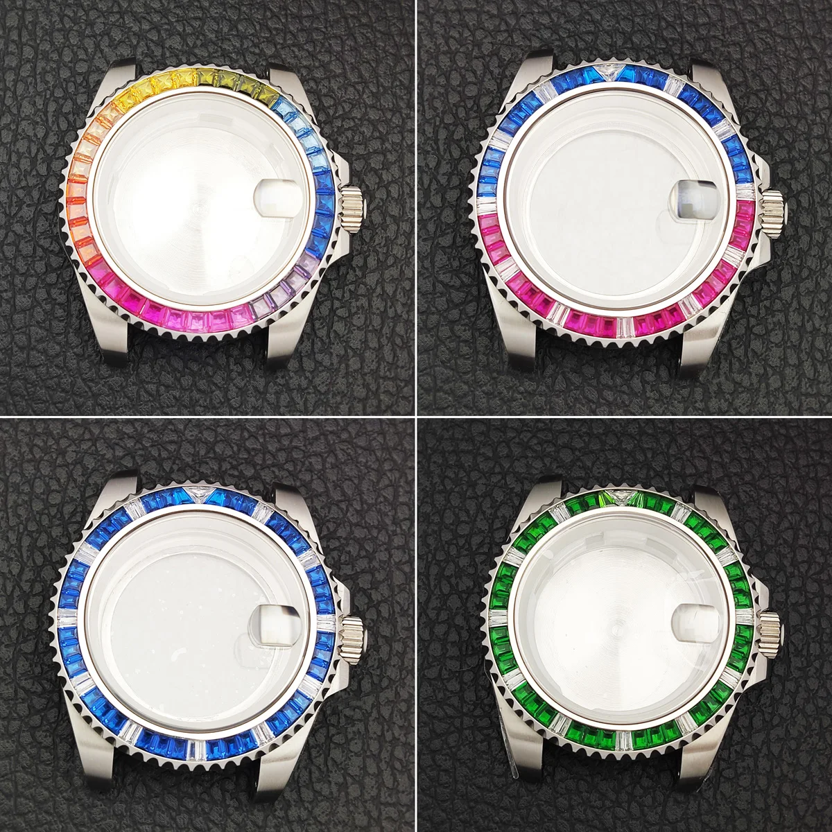 40mm nh35 case chromatic Diamond Stainless Steel Case Men Mechanical Watch Waterproof Case fit nh35/3 Movement Watch Parts