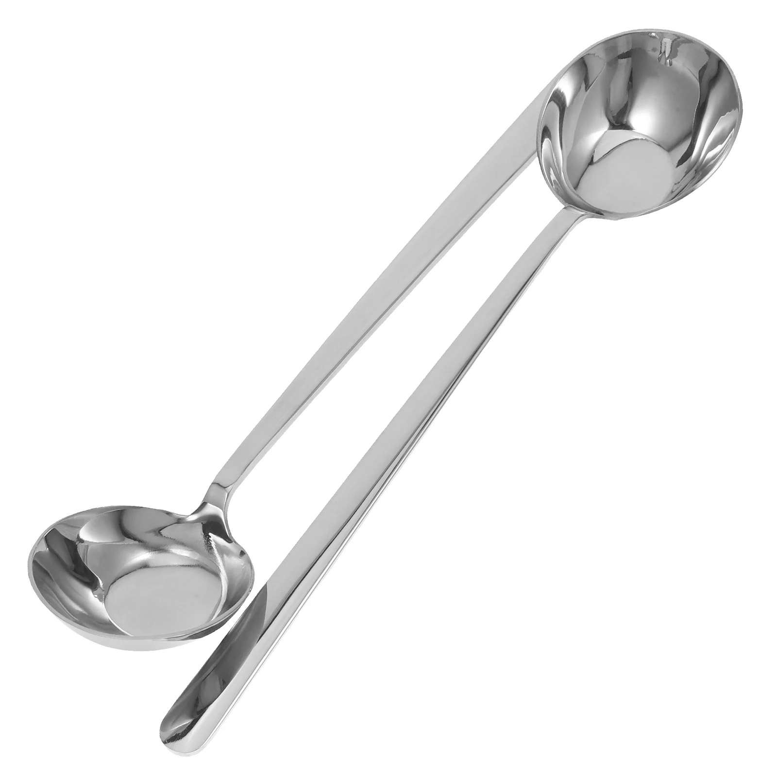 

2pcs Long Handle Slanted Bottom Round Spoon Stainless Steel Soup Ladle For Serving Gravy Sauces Stews Noodle Hot Pot Home