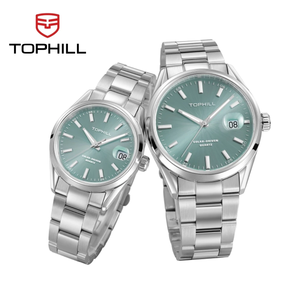 TOPHILL Luxury Watch For Men VR42A Solar-Powered Quartz Wristwatch Sapphire C3 Luminous Sapphire Glass 5Bar Waterproof TA061G/L