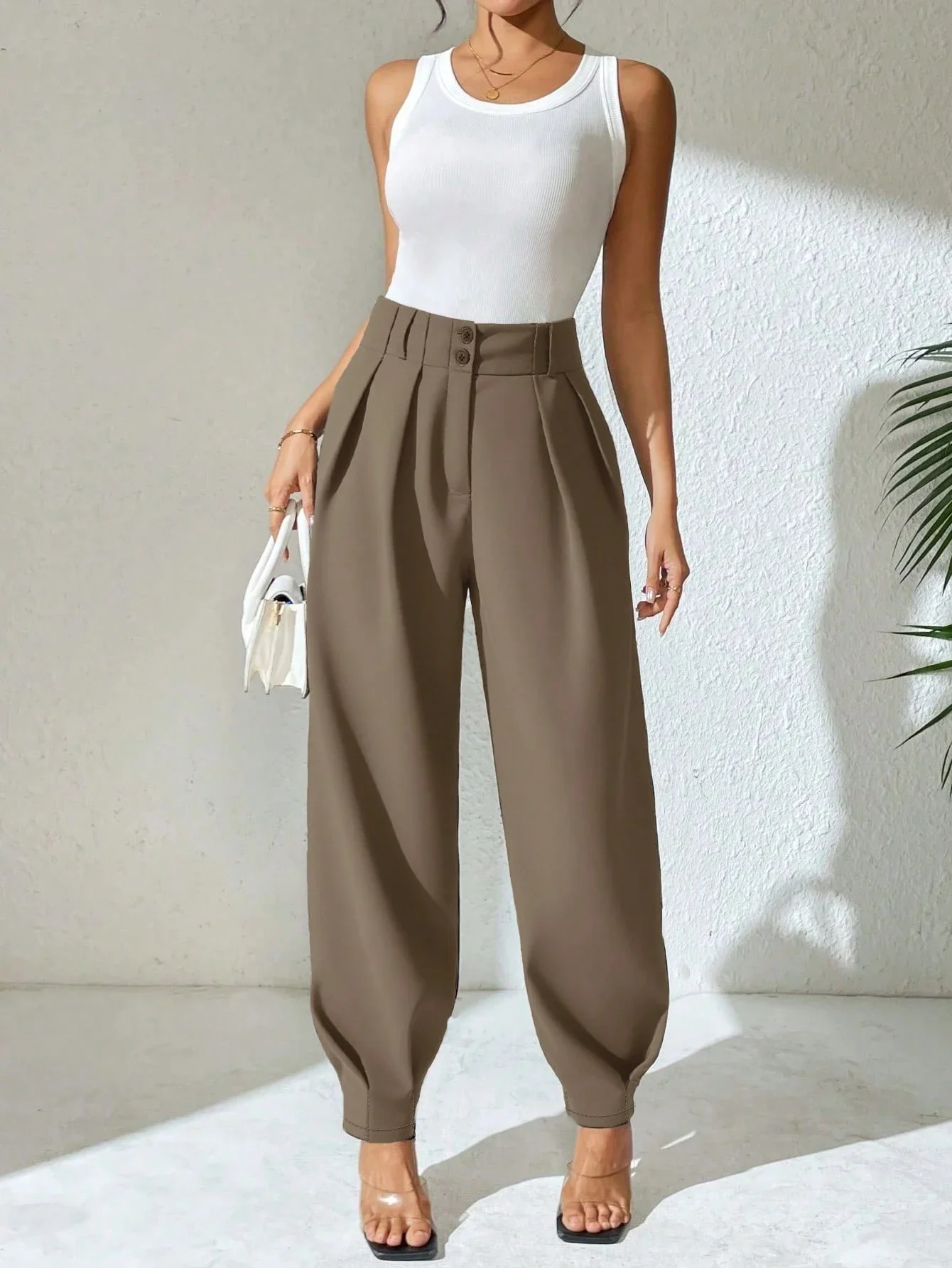 

Элегантные женские брюки с высокой талией, двойной застежкой на пуговицы, плиссированные, прямого кроя, для повседневного образа, весна-осень