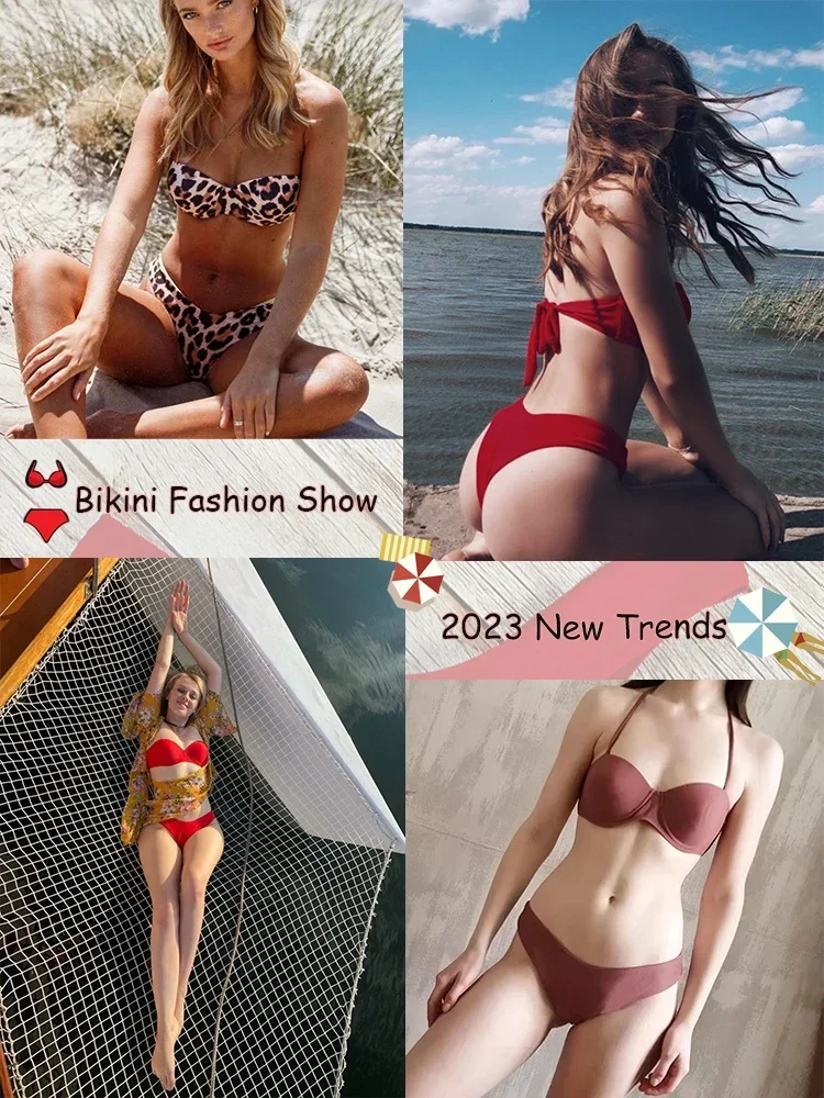 Maillot de bain rouge taille haute pour femme, bikini, soutien-gorge push up, string, ensemble deux pièces, vêtements de plage brésiliens, nouvelle collection 2024