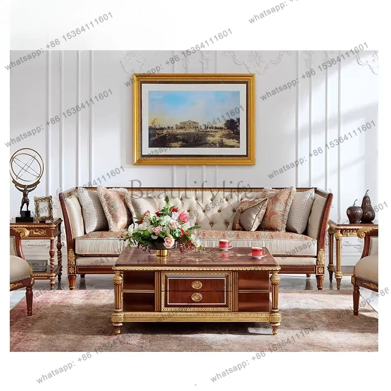 English solid wood luxury coffee table neoclassical edge table