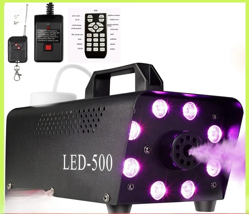 

Color selection Remote control Strong signal Eight lights LED smoke machine Halloween hood hood stage light