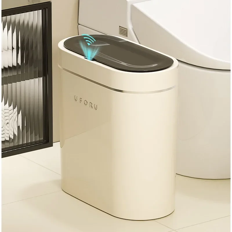 

Inductive Smart Household Trash Can, Large Capacity, Automatic Lid-Opening, Waterproof Corner, Living Room and Kitchen