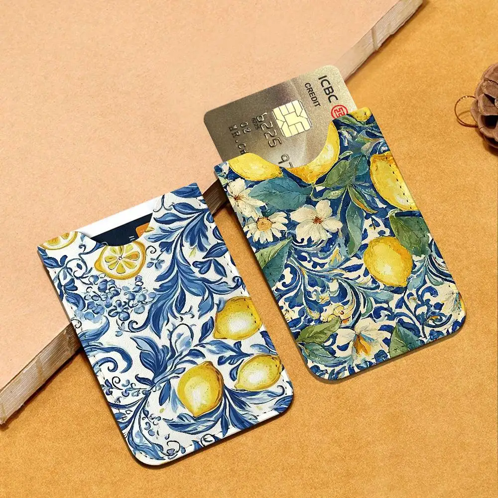 Mediterranean Lemon Leather Card Wallet Soft Lightweight Portable Credit ID Card Holder Daily Commute Card Case