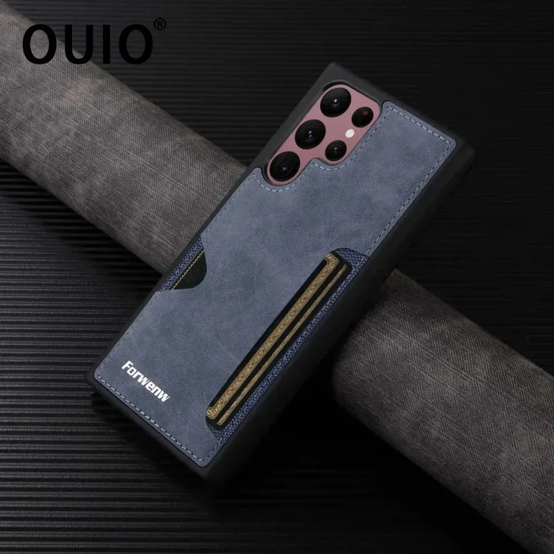OUIO Leather Phone Case For Samsung Galaxy S23 S21 FE S25 S24 S22 Ultra Plus A16 A36 A56 A54 A15 A25 A35 A55 Wallet Card Holder