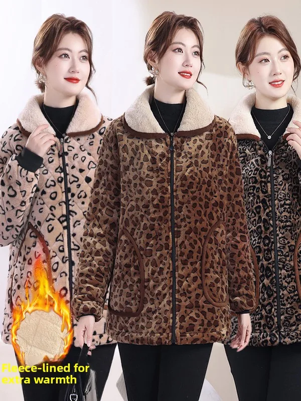 

Утепленная зимняя куртка на молнии с леопардовым принтом, хлопковая, теплая, модная верхняя одежда для женщин среднего возраста