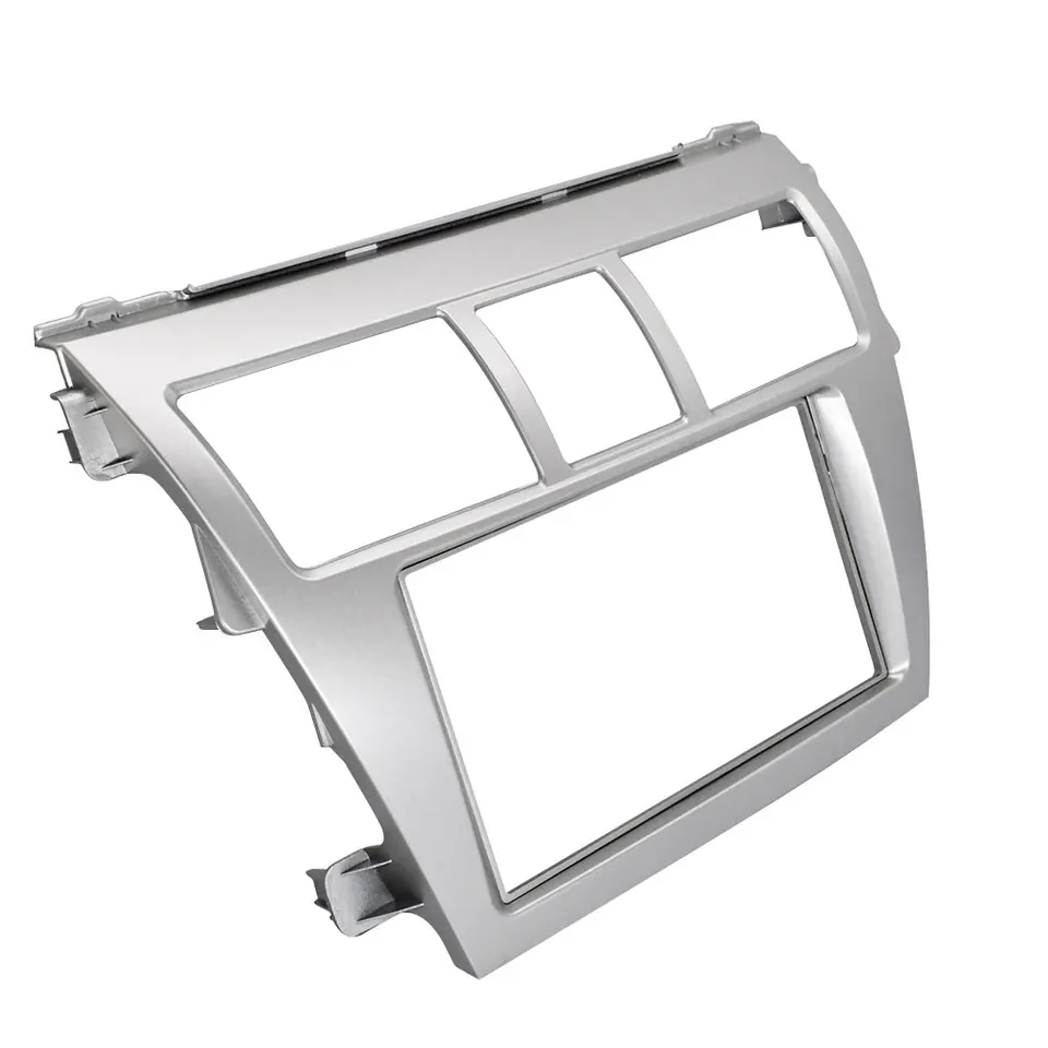 2-DIN Stereo Dash Trim Panel For Toyota Vios, Yaris Sedan & Belta – Silver ABS Frame