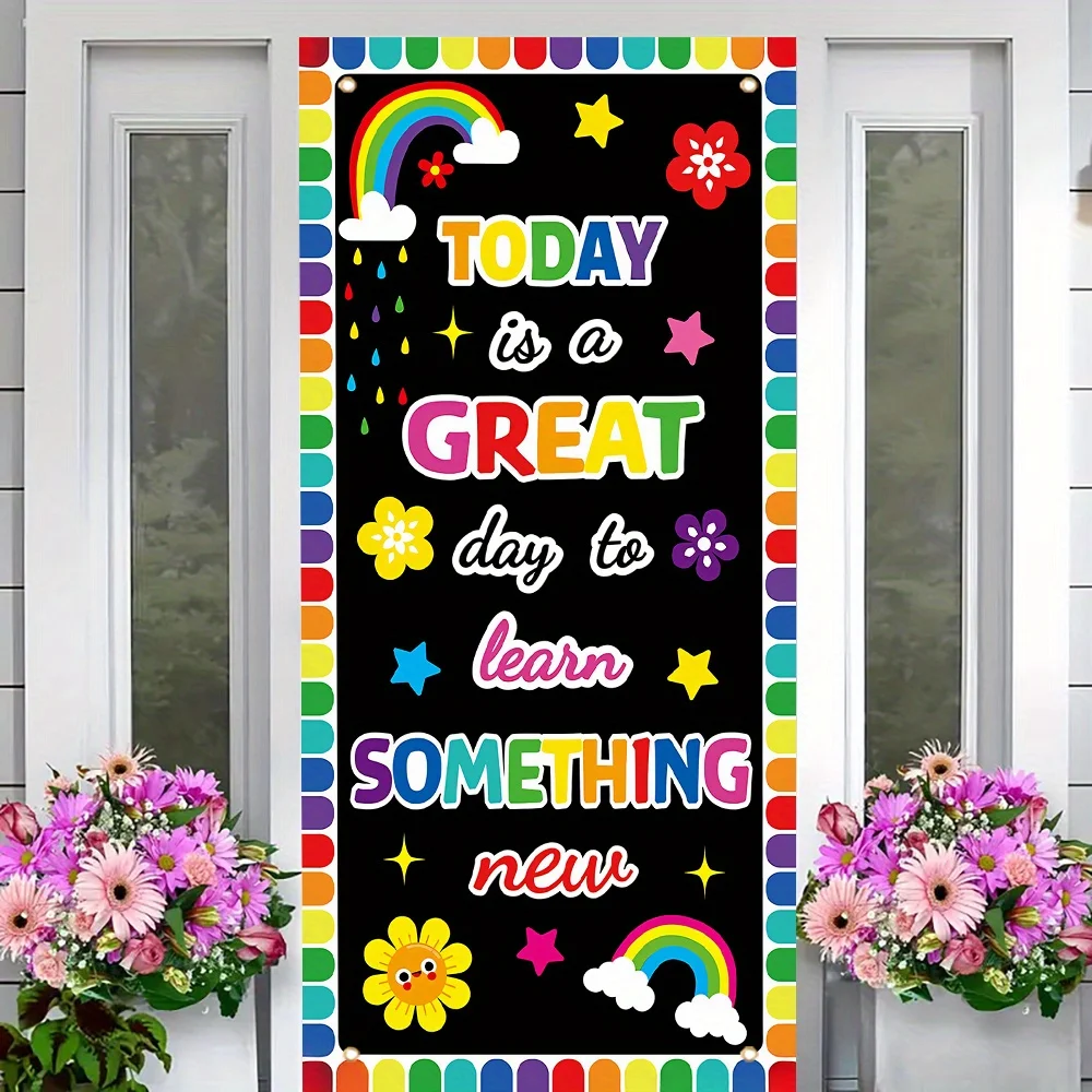 1PC 2D Flat Door Banner, Inspirational Rainbow Border Door Curtain - 